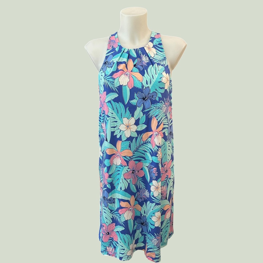 Tori Richard Chloe Halter Dress Just Peachy - ParrotFish Aqua Sz Medium
